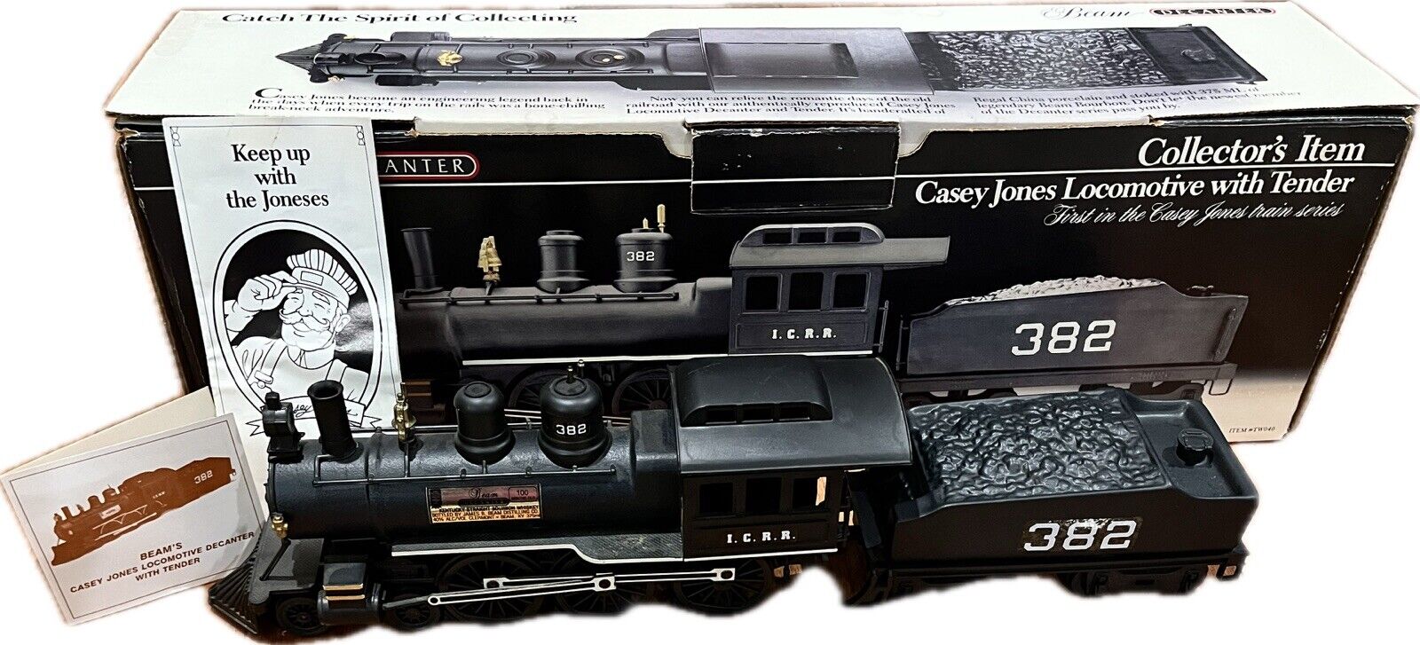 Vintage Jim Beam Train Decanter Casey Jones 382 Locomotive w/Tender Empty w/Box