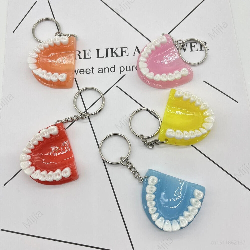 5PC Fun Resin Mini Dentures Tooth Keychain Dentist Pendant Decorate Car Keyring
