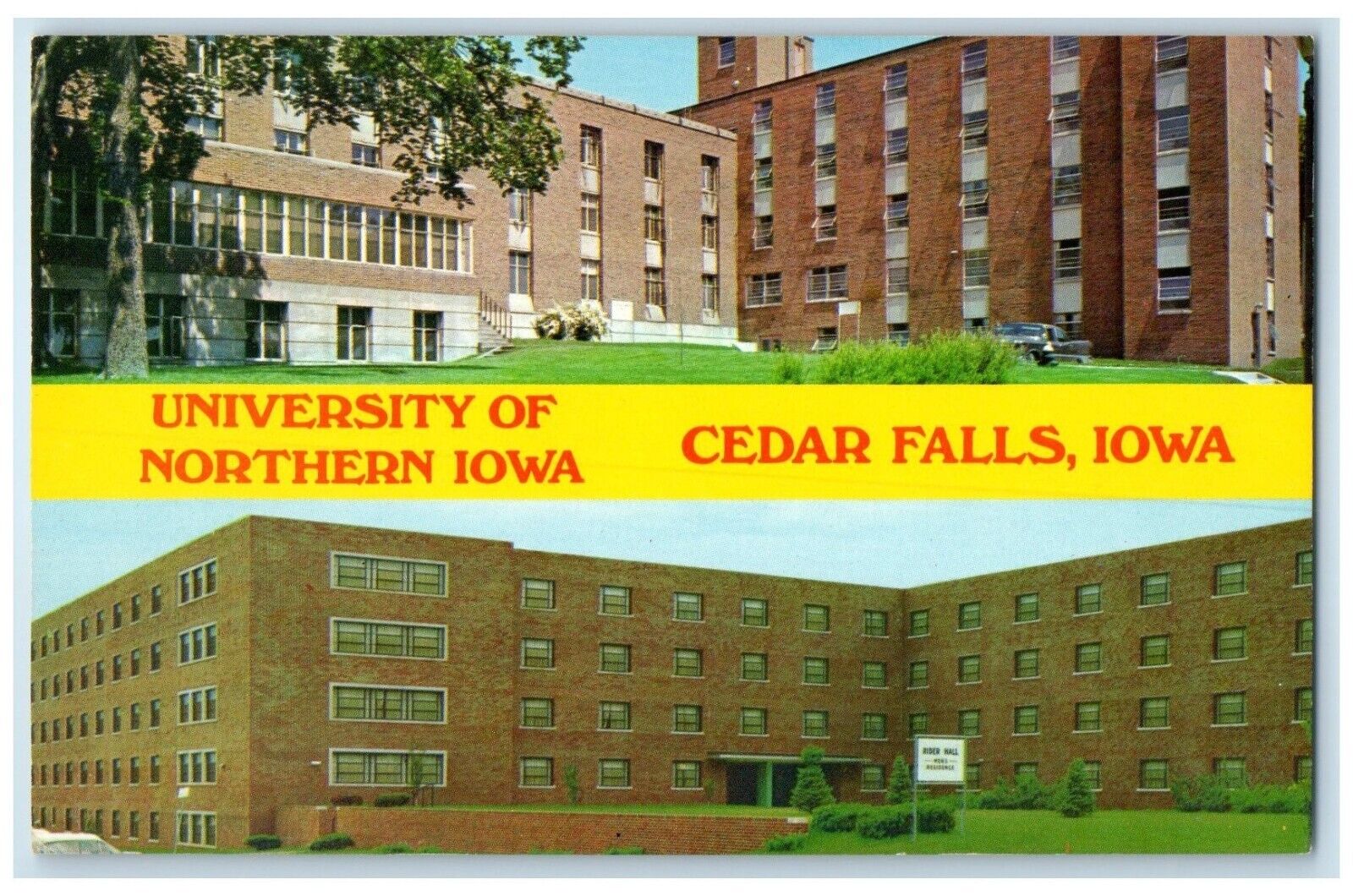 c1960 University Northern Iowa Residence Rider Hall Cedar Falls Iowa IA Postcard