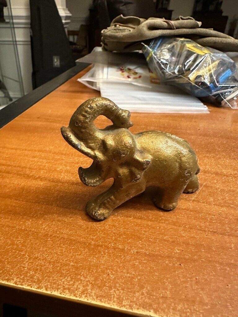 Cast Iron Elephant Paperweight  Original Gold Paint Antique 4 inch