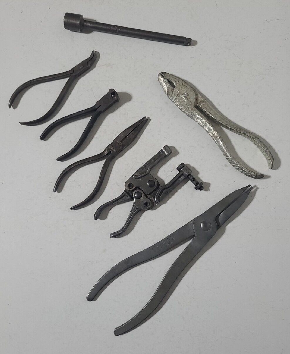 Vintage Lot Of 7 Tools Pliers Apex, Nu-vice, Waldes Truarc, Decker Etc.