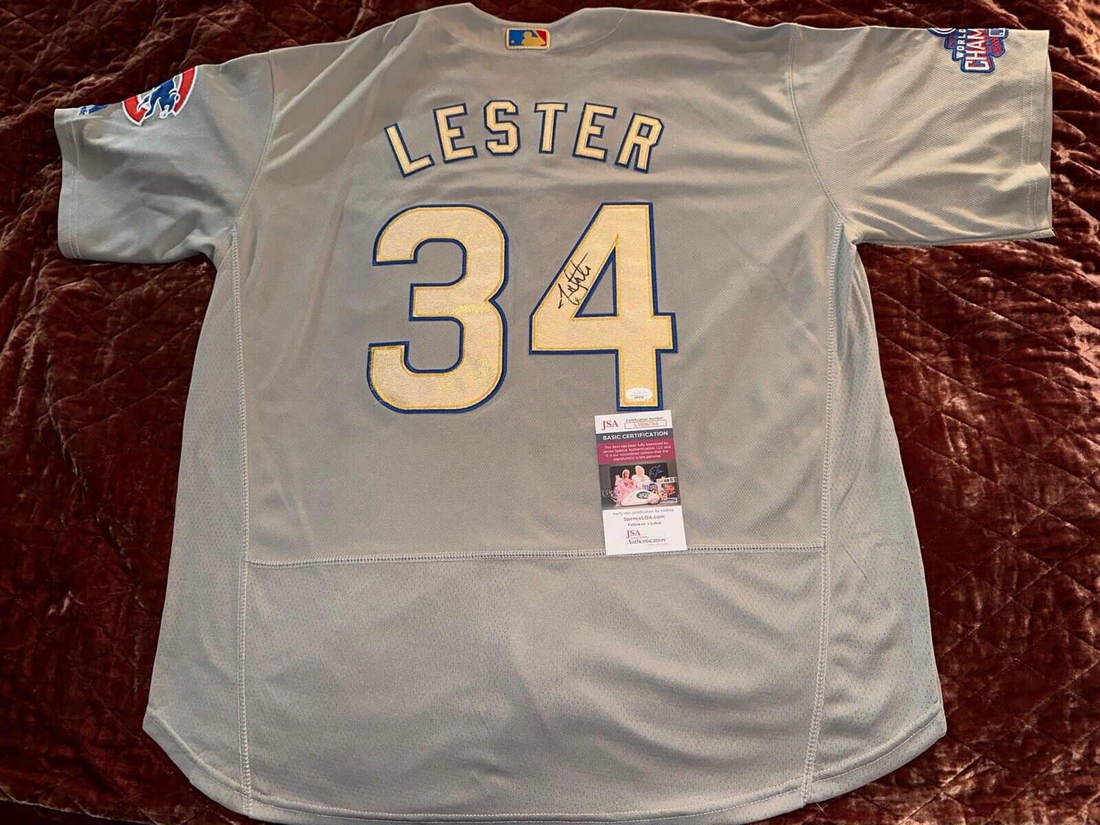 Jon Lester Signed Chicago Cubs 2016 World Series Champions New Gold Jersey JSA