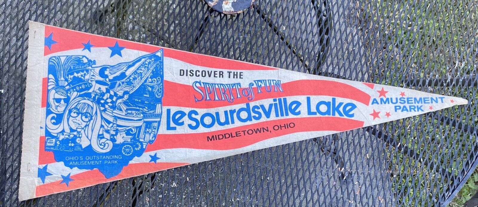 Lesourdsville Lake Amusement Park Flag Pennant Middletown Ohio Vintage RARE 60’s