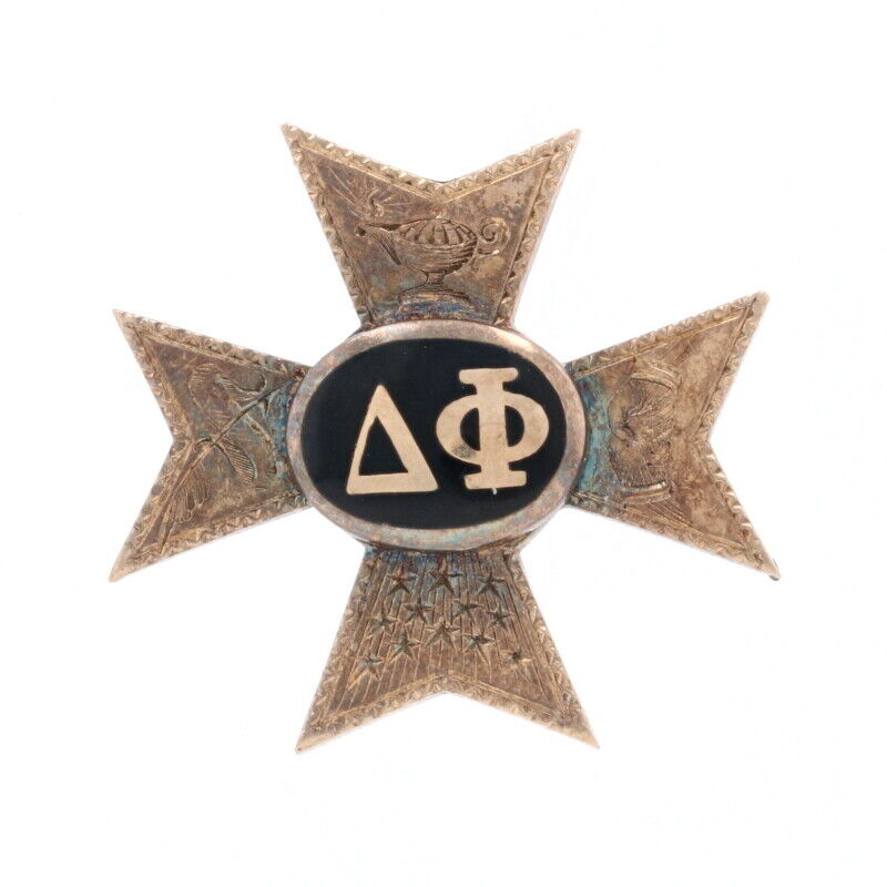 Delta Phi Cross Badge - 14k Yellow Gold Yale Class 1902 Fraternity Pin Antique