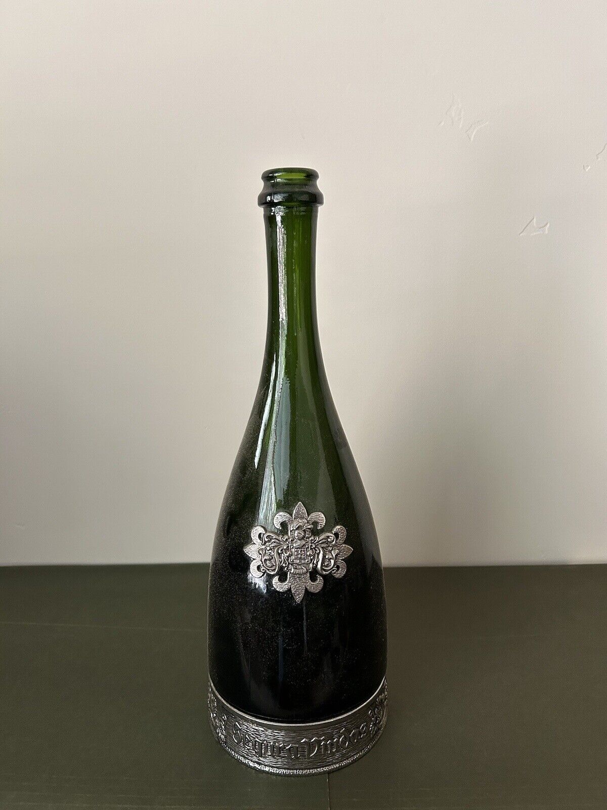 Vintage Segura Viudas Green Bottle w/ Pewter Base and Decor