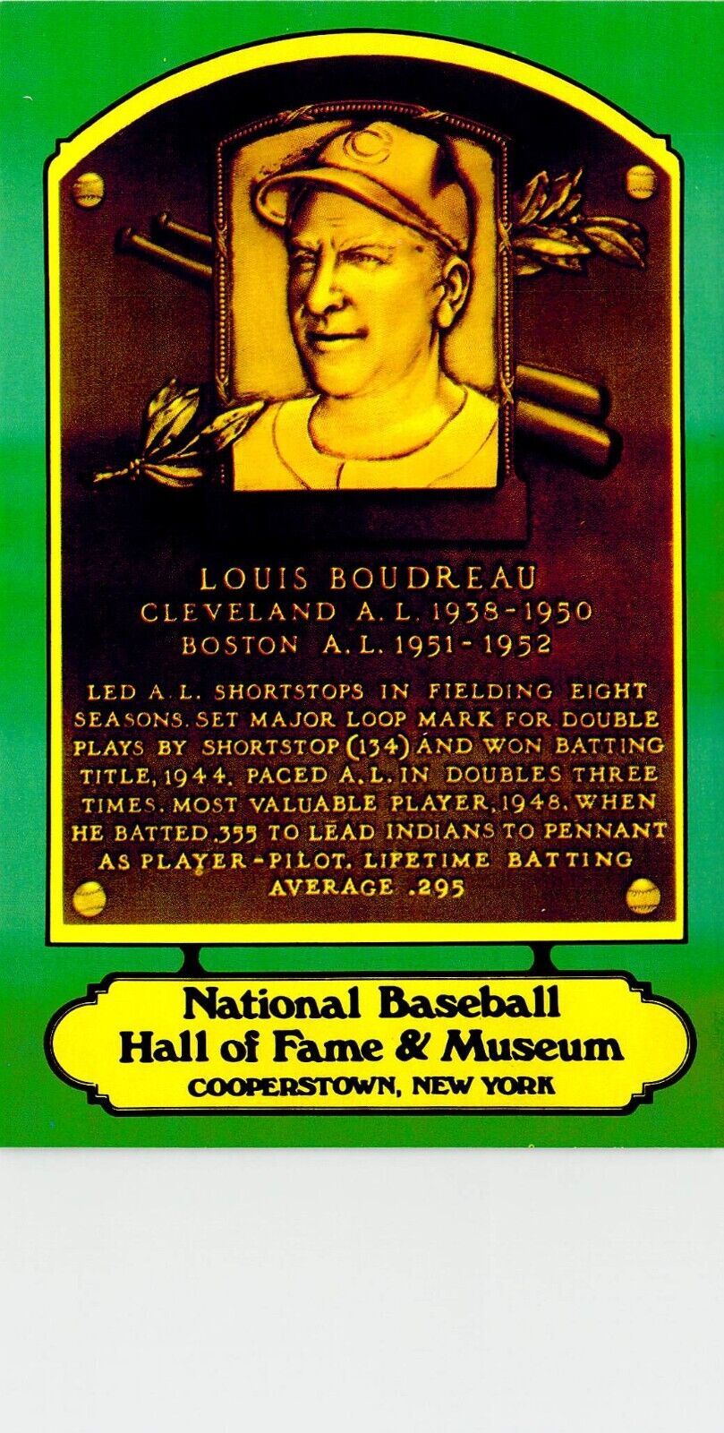 Louis Boudreau HOF  National Baseball Hall of Fame Dexter Press postcard B38