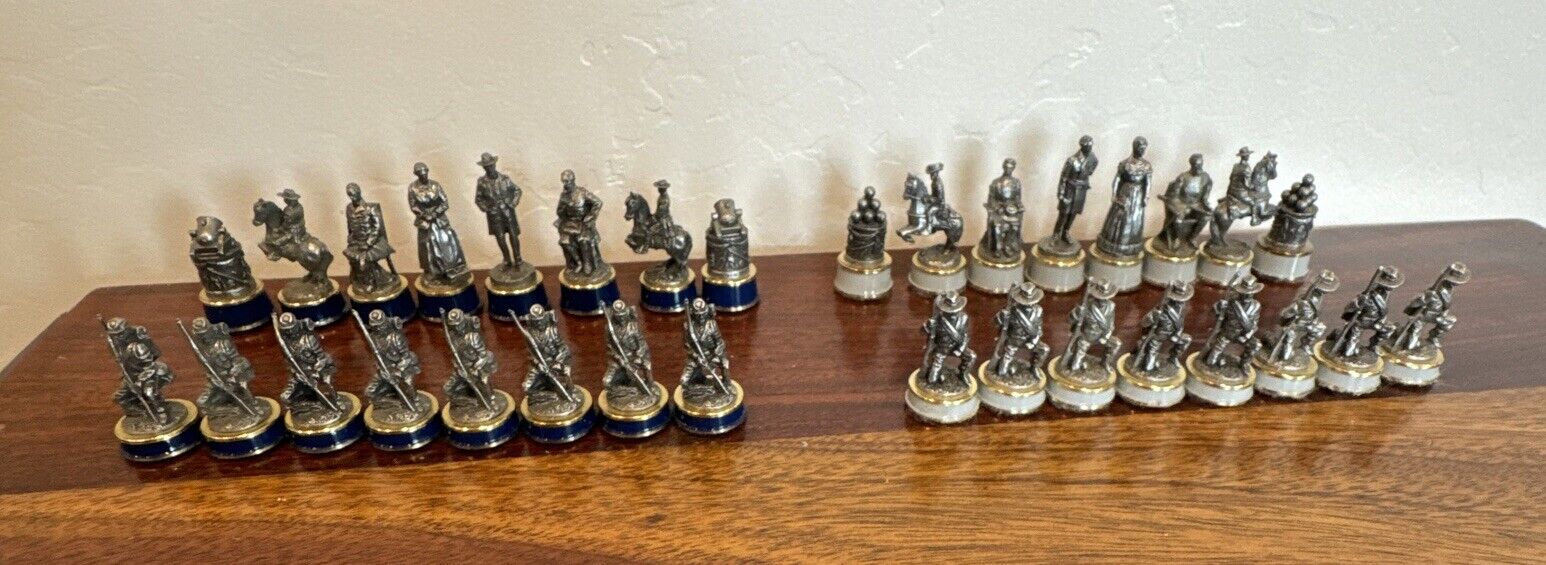 Franklin Mint Civil War Chess Set Pewter Enamel National Historical Society 1983