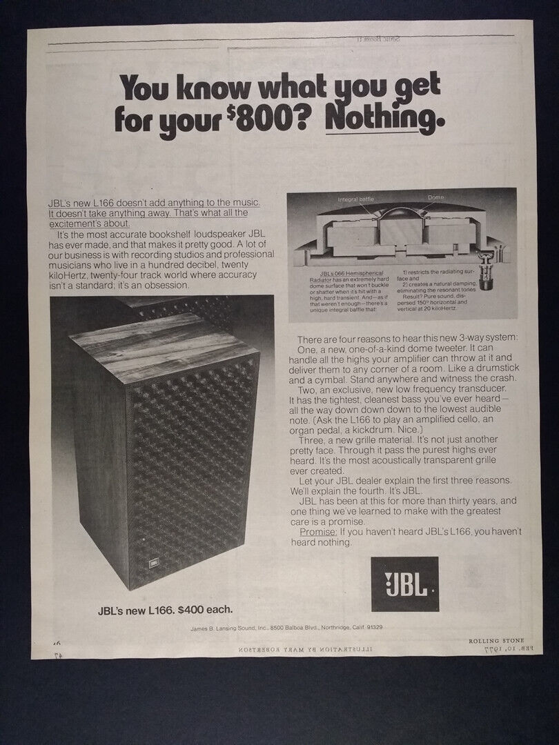 1977 JBL L166 Speakers vintage print Ad