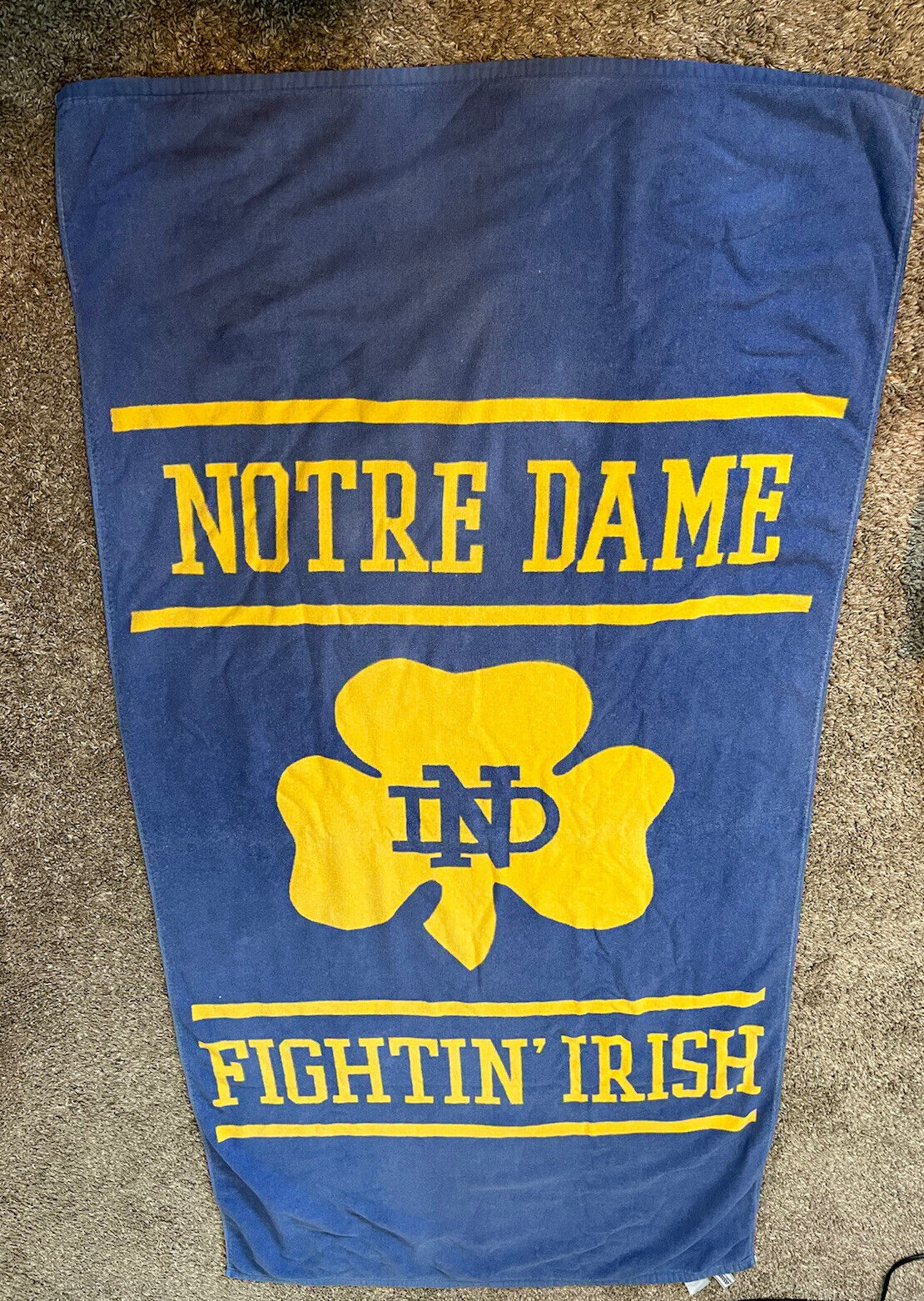 Vintage Notre Dame Fighting Irish Beach Towel Faded Blue Yellow