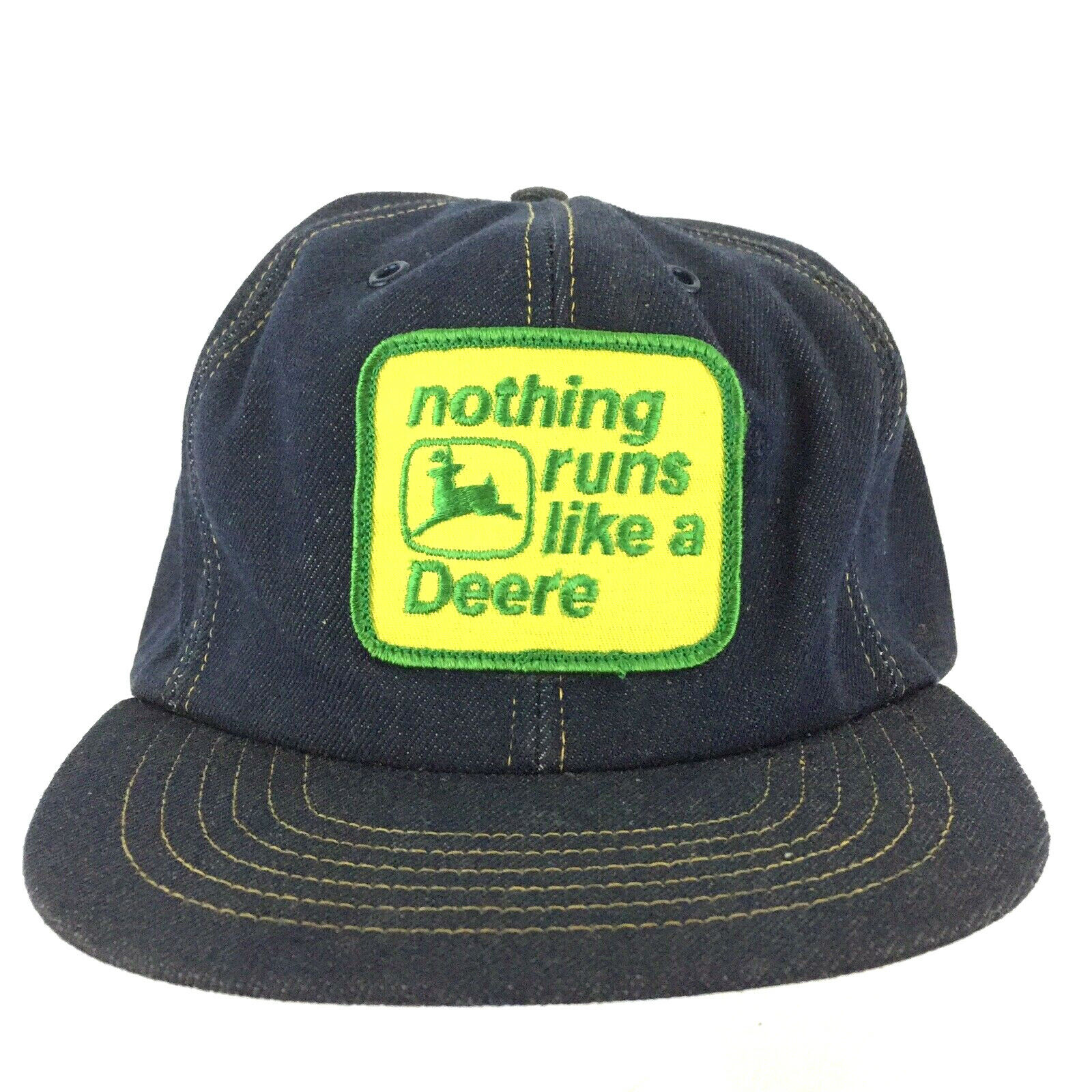 Vtg John Deere Denim Patch Hat Made USA Tonkin Snap Back Trucker Baseball Cap