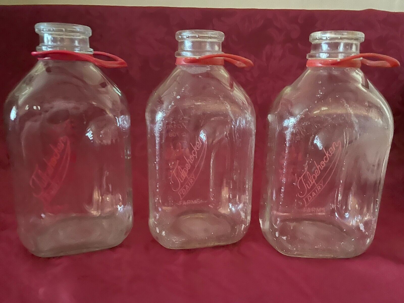 3 Vintage Glass Tulpehocken Dairy Farm, Berks County, PA  One Gallon Milk Jugs