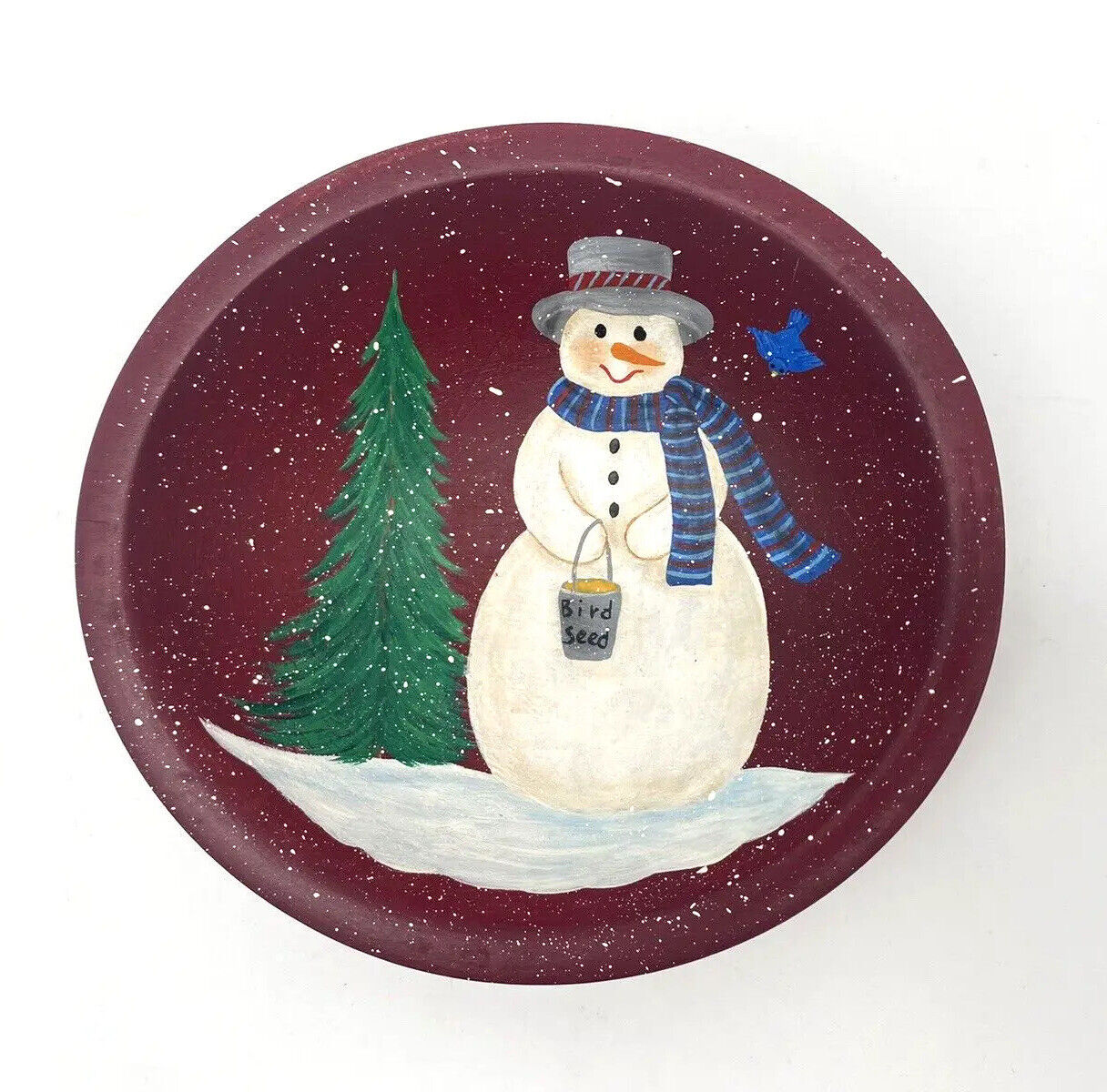 Vintage Munsing Bowl Red Bowl Hand Painted Snowman Theme Decorative Edge