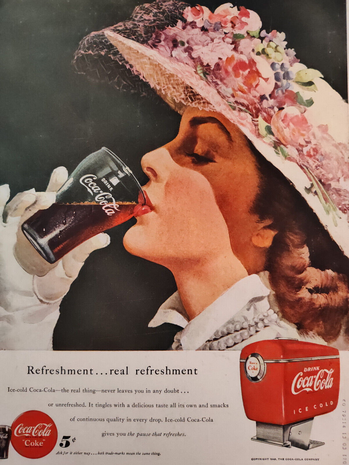 Vintage Ad Advertisement COCA COLA Coke Real Refreshment 5 cents 1949