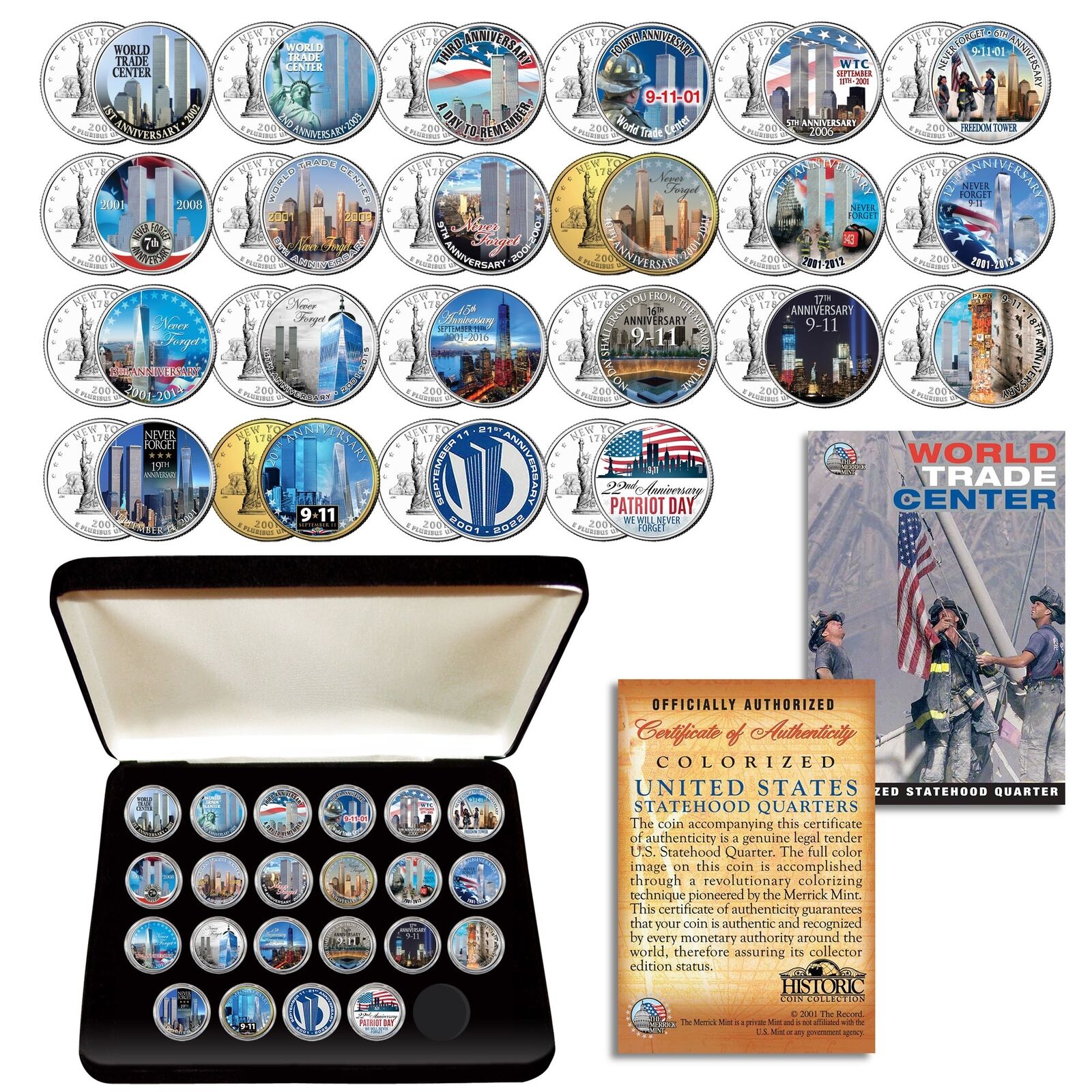 WORLD TRADE CENTER WTC * Anniversary * Complete NY Quarters 22-Coin Set w/ BOX