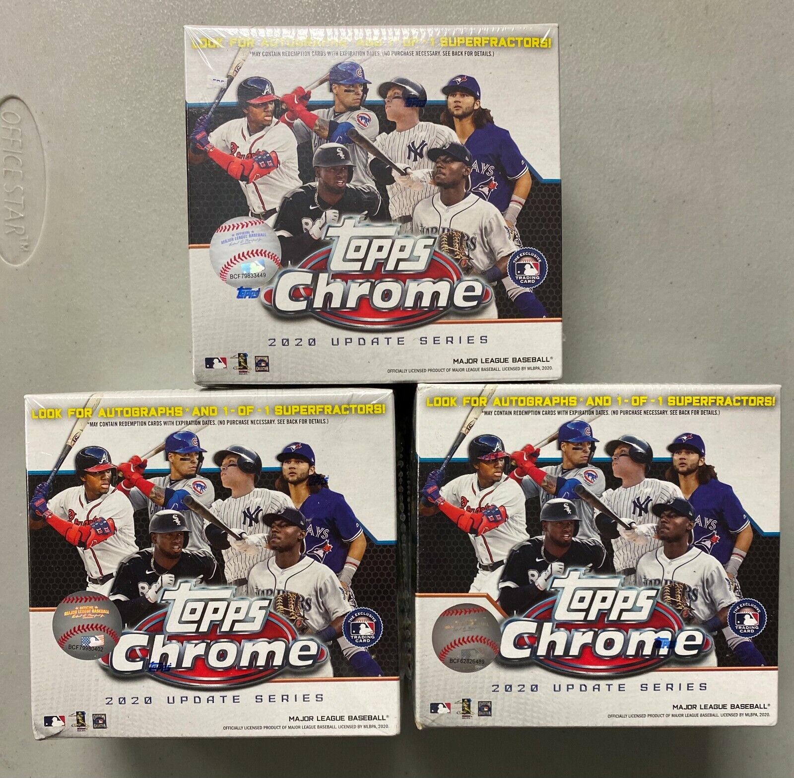 Lot of (3) 2020 Topps Chrome Baseball Update Series Factory Sealed Boxes