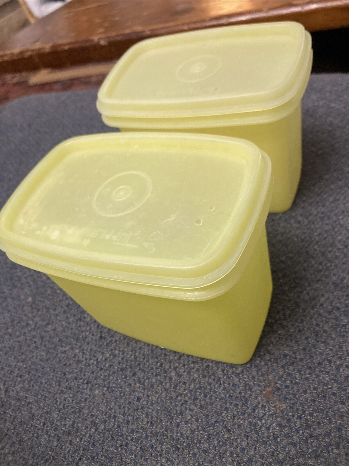 VTG Lot Of 2 Tupperware 1243 Rectangular Containers Storage W/ Lids Yellow Sugar