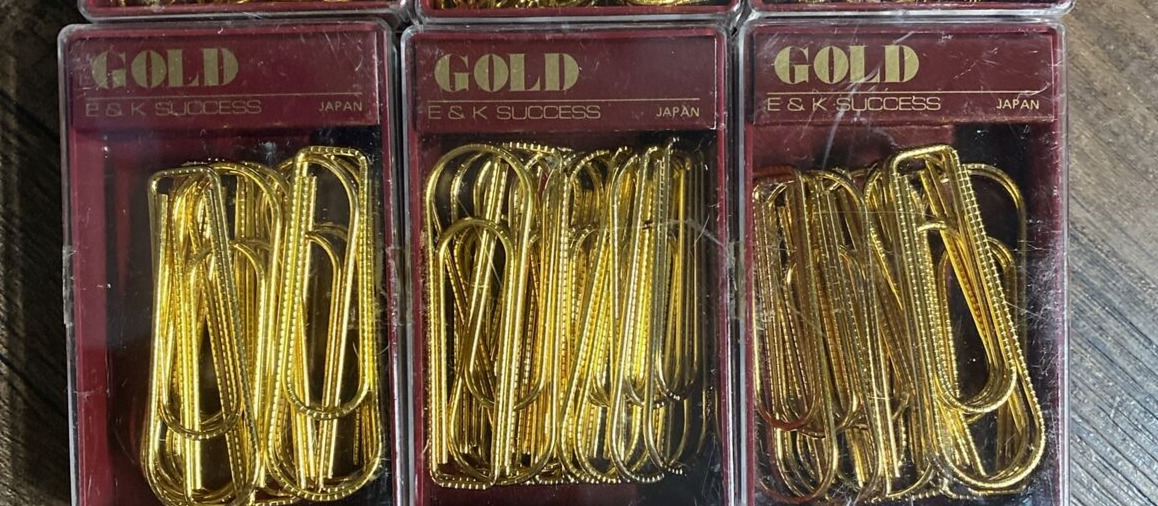 Lot of 3 Vintage E & K Success Large Gold Colored Paper Clips New
