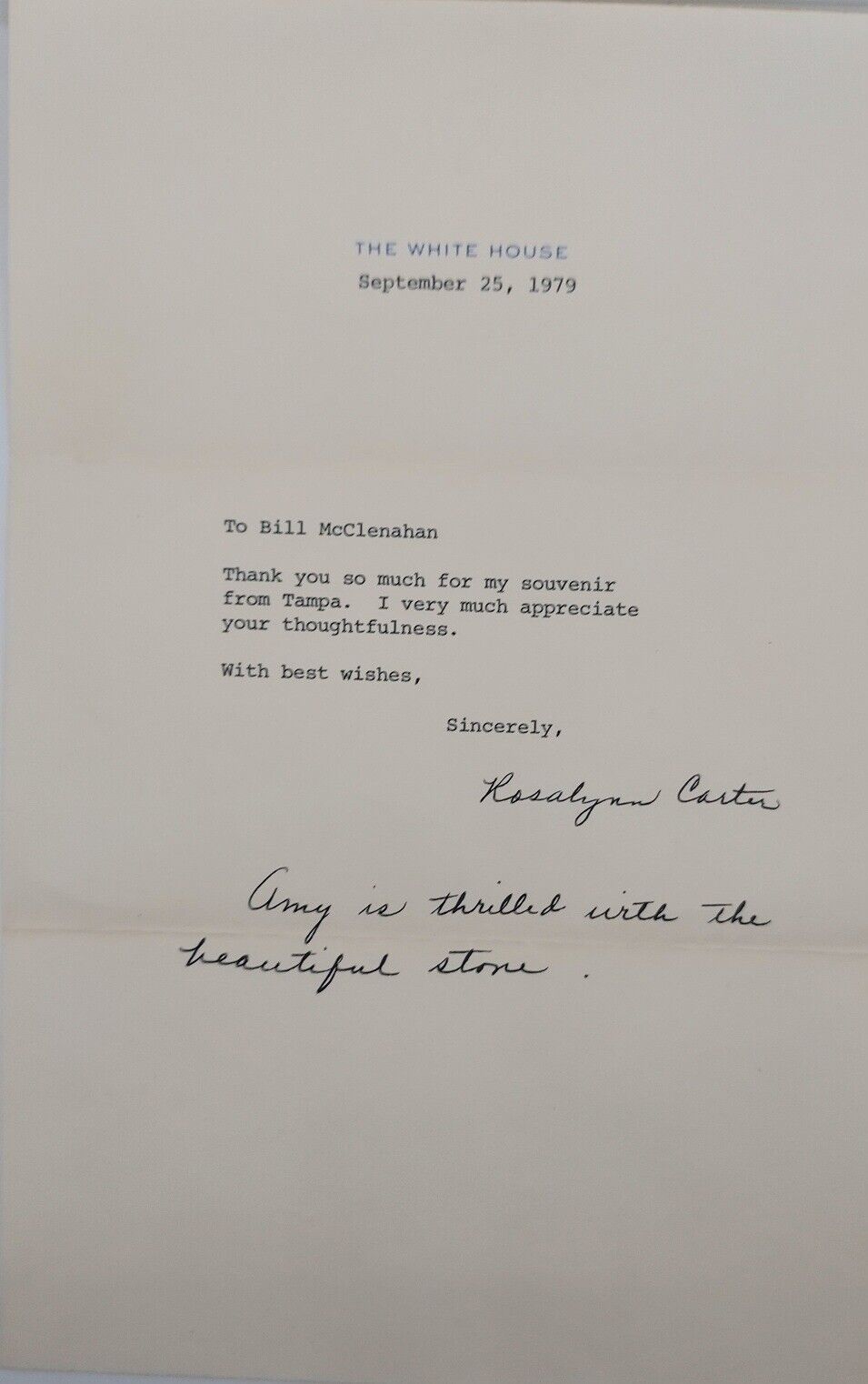 Rosalynn Carter Signed 1979 White House Letter Autographed FLOTUS W/ Envelope