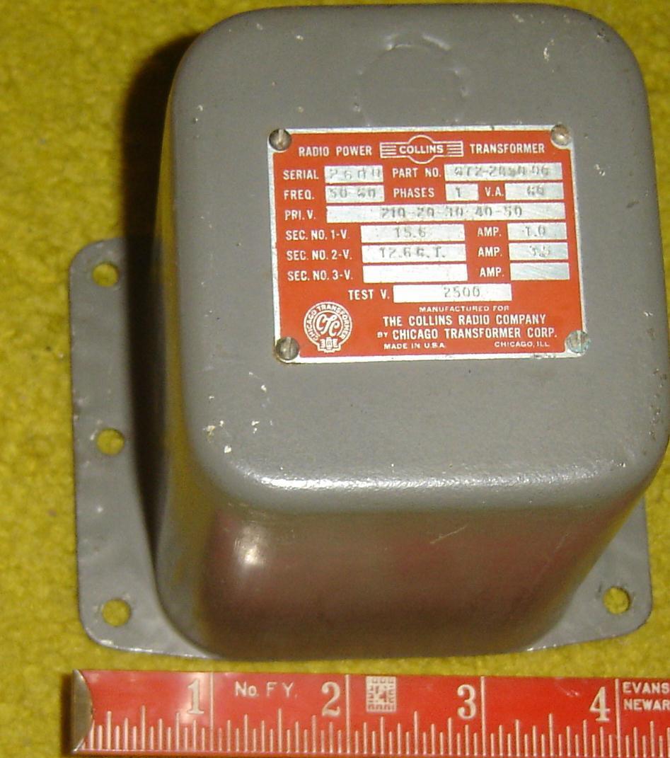 COLLINS POWER TRANSFORMER 672-2850-00 , 200-250 input , 15.6 and 12.6 CT output