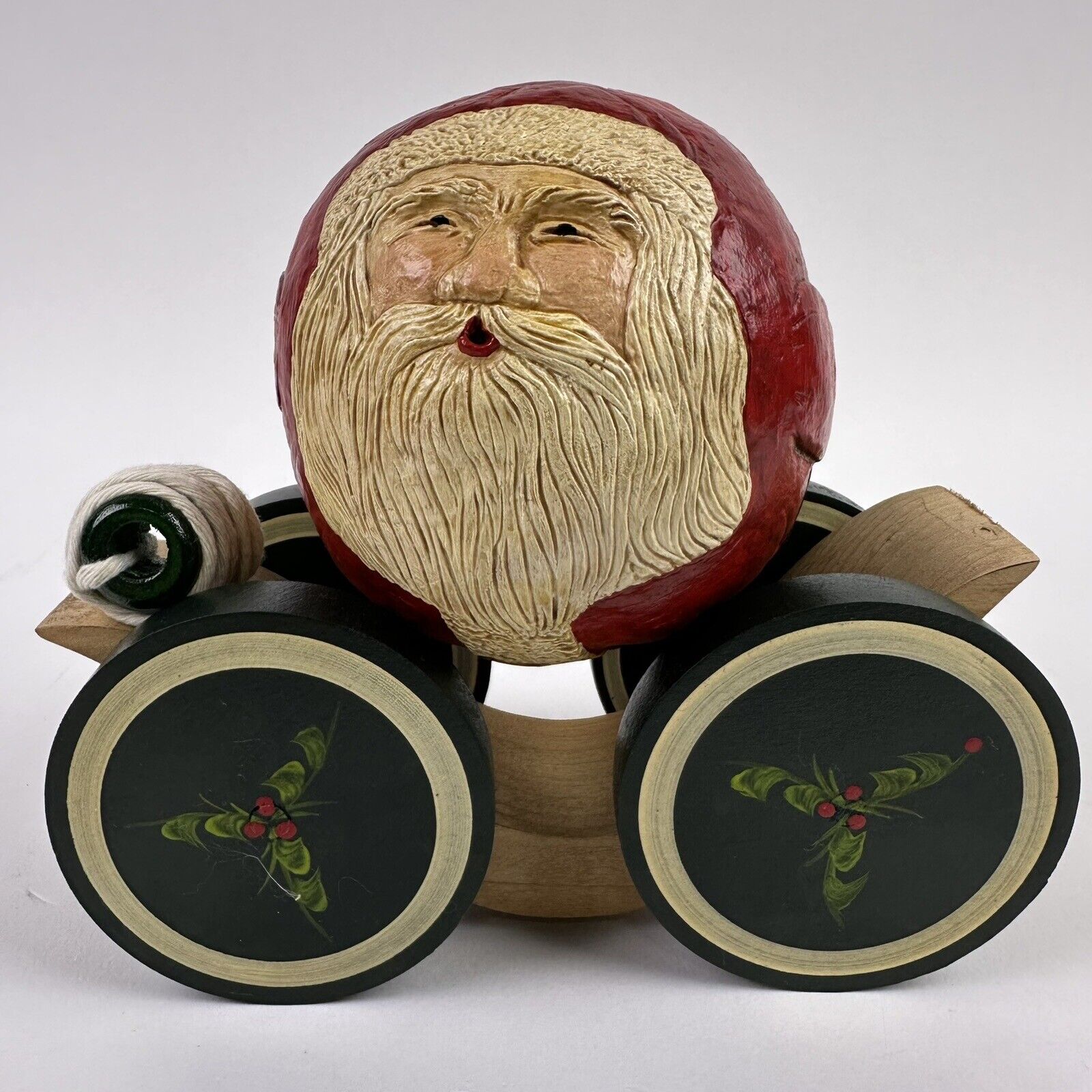 Briere Collectibles Roly Poly Santa Claus Pull Toy Wood Folk Art Signed 1986