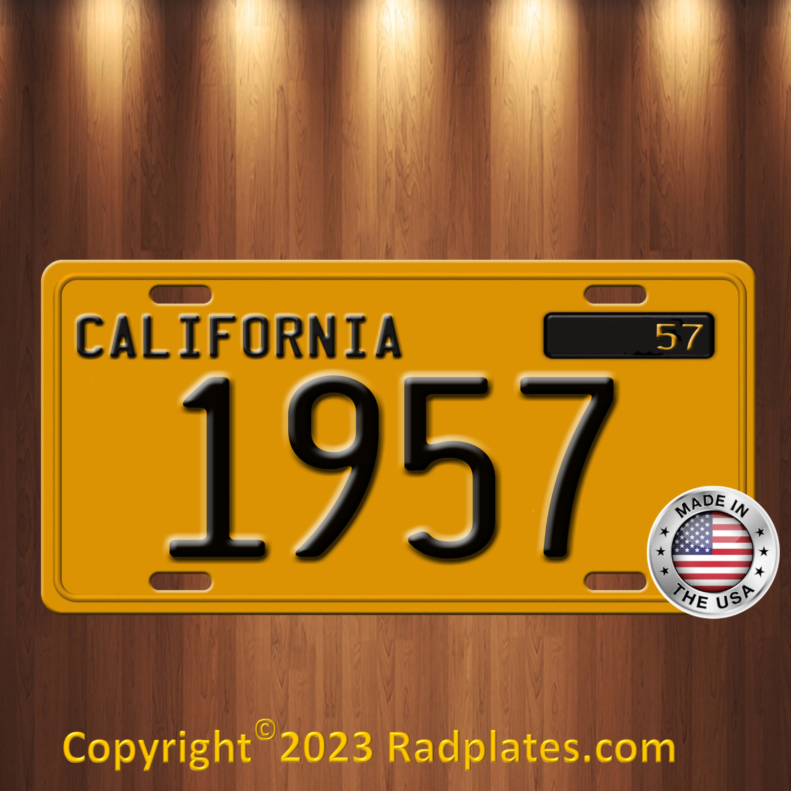 Vintage Replica 1950s yellow 1957 California Aluminum License Plate Tag