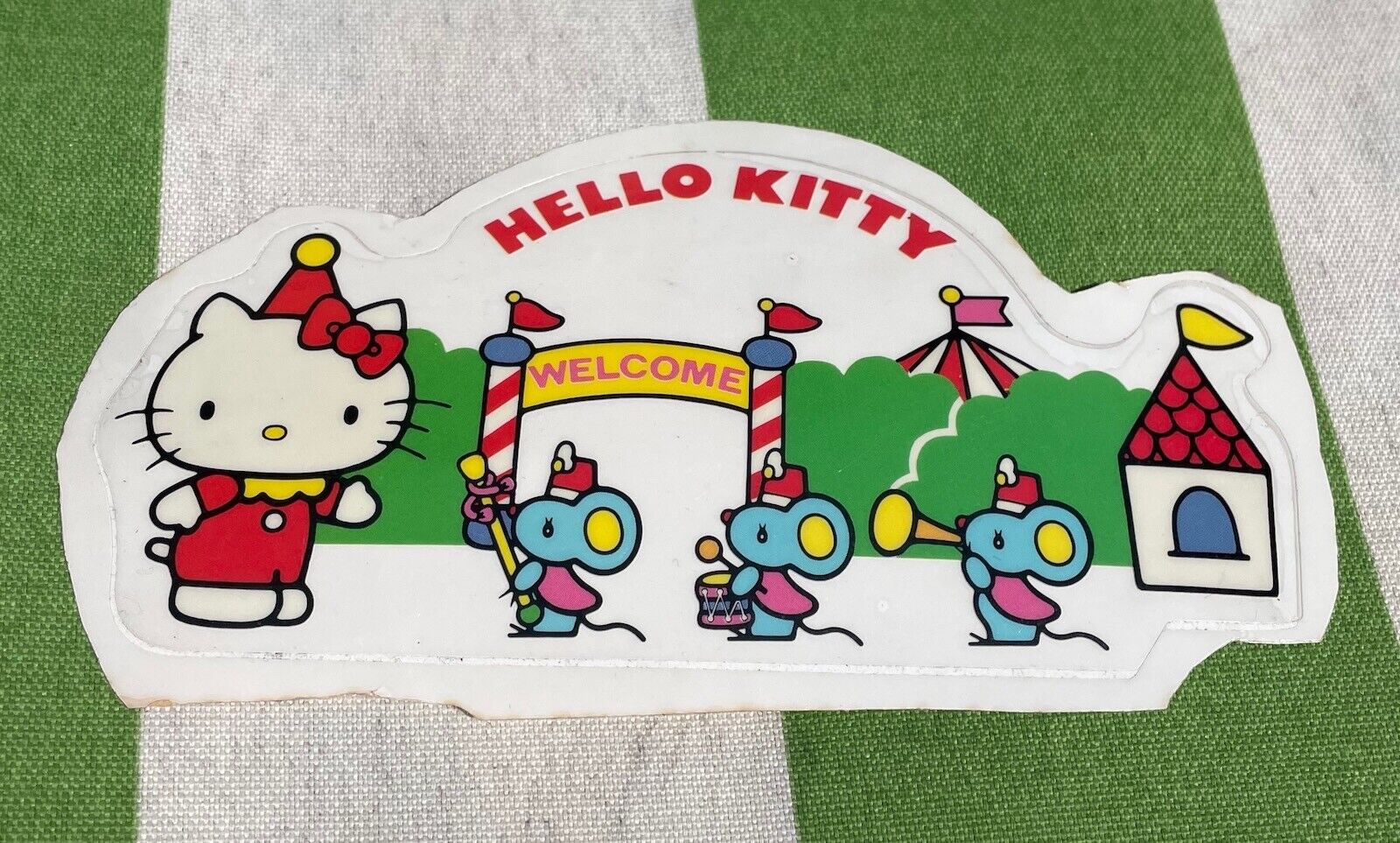 Vintage Hello Kitty & Mouse Circus Sticker Unused 1979 1980s Sanrio