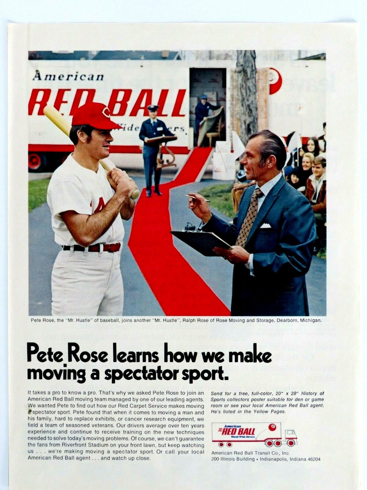 Pete Rose Cincinnati Reds 1972 Red Ball Vintage Original Print 8.5 x 11\