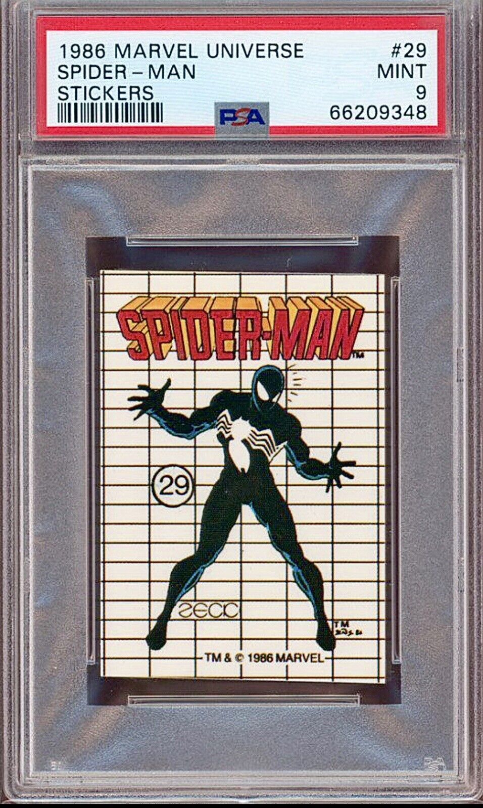 1986 Marvel Universe Stickers #29 Spider-Man PSA 9 🔥RARE🔥