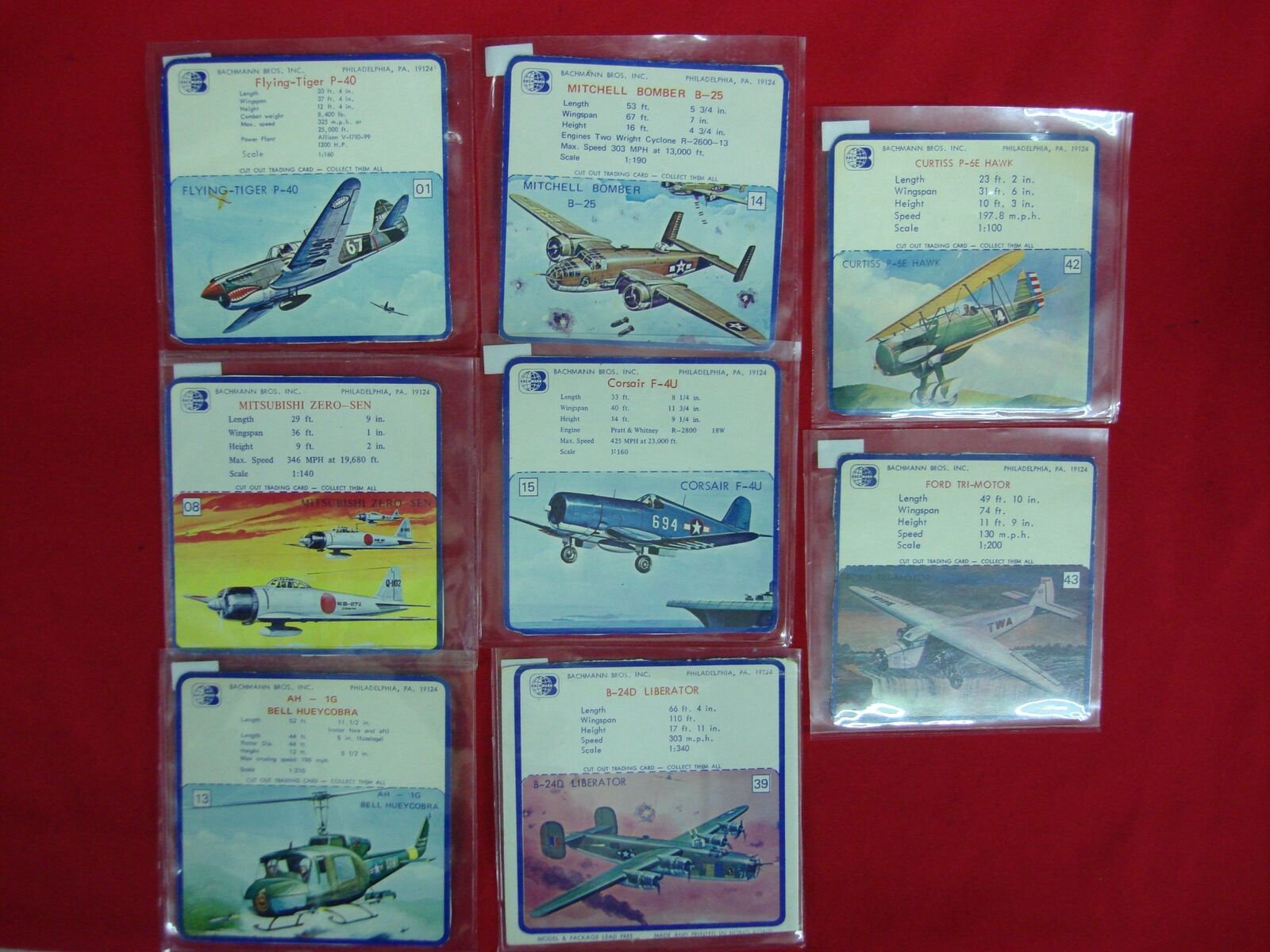VINTAGE BACHMANN BROS., INC. MINI-PLANES 8 DIFF. CUT-OUT CARDS FROM BOXES