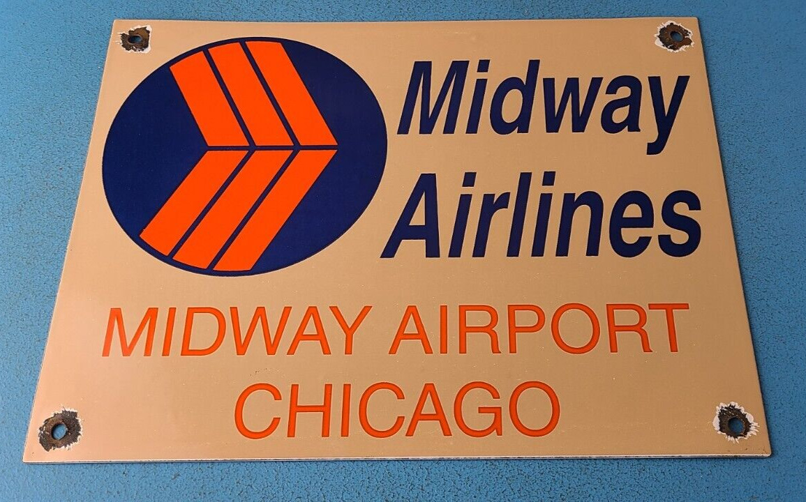 Vintage Midway Airlines Sign - Aviation Airplane Gas Pump Porcelain Sign