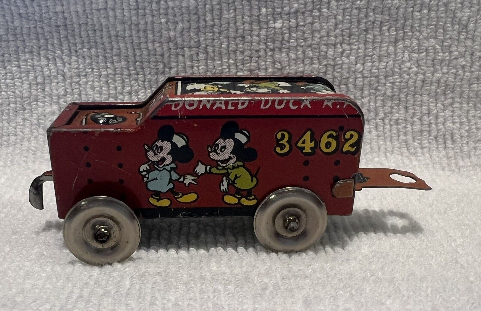 Vintage Toy Tin Litho Donald Duck Mickey Mouse Train Car