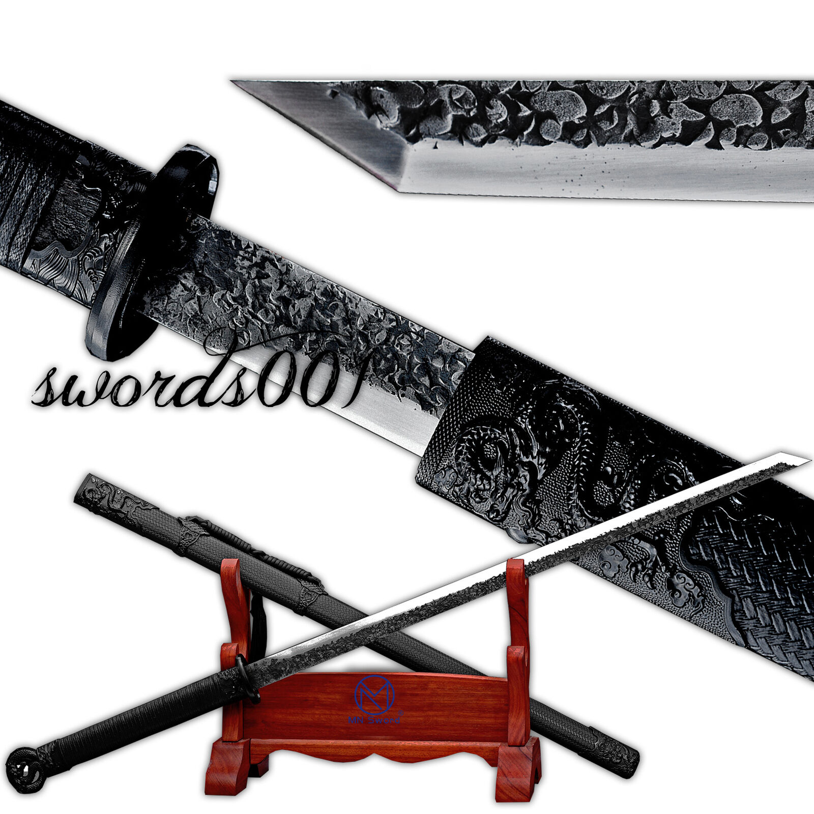 Chinese Tang Dynasty Dao Carbon Steel Blade Japanese Ninja Sword Dragon Fittings