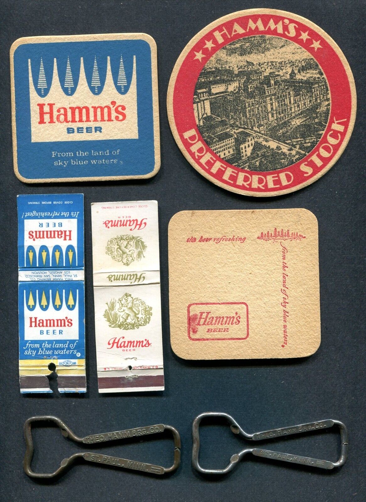 Hamm\'s Beer   7 Diff Items   Coasters, Openers & Matchbook Covers