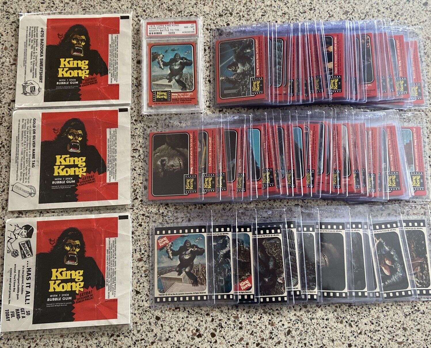 1976 Topps KING KONG High Grade Complete Set (55) + Stickers (11) + Wrappers (3)