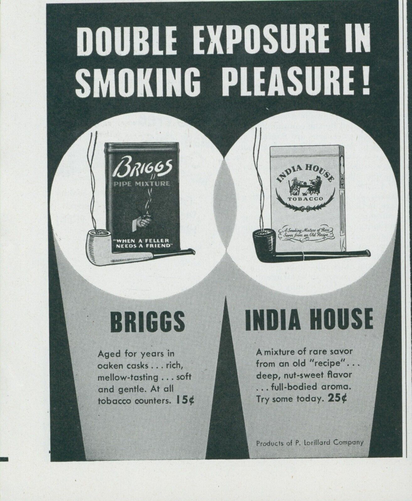 1948 Briggs India House Pipe Tobacco Double Exposure Vintage Print Ad SP14
