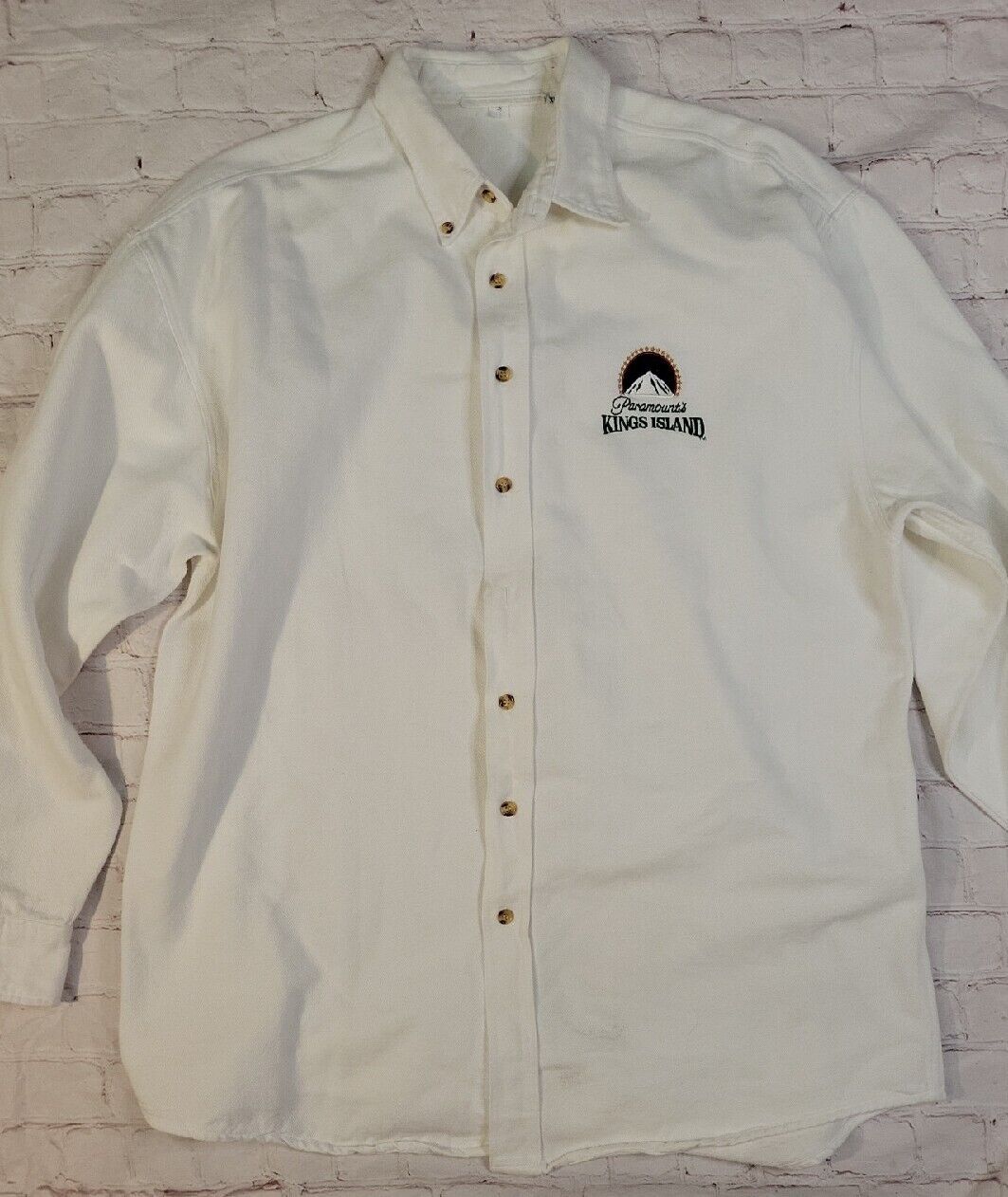 Vtg Paramount Kings Island Heavy Cotton Button Up Down Embroidered Size XL