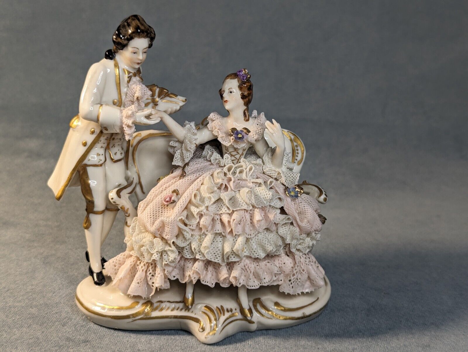 Vary Rare Royal Dresden Ackerman & Fritze Lace Figure Romantic Pair 1908-1951 