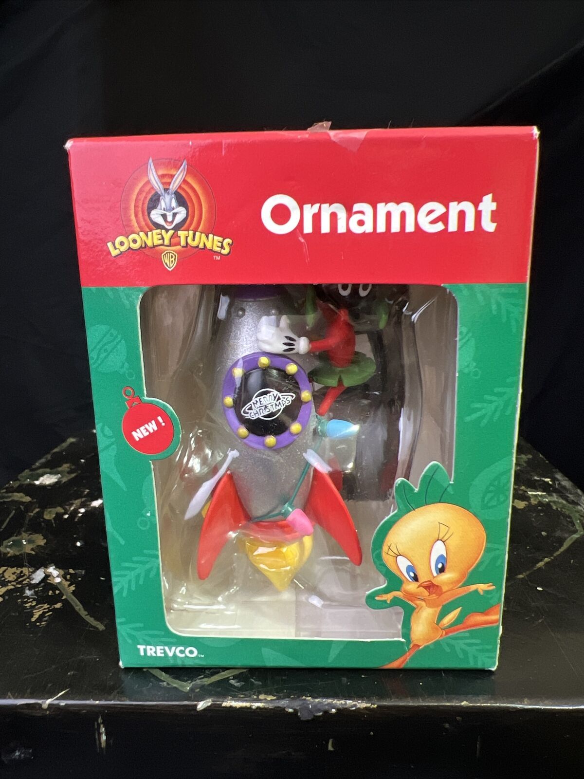 Vintage 1998 Looney Tunes Marvin the Martian Christmas Ornament Rocket Trevco