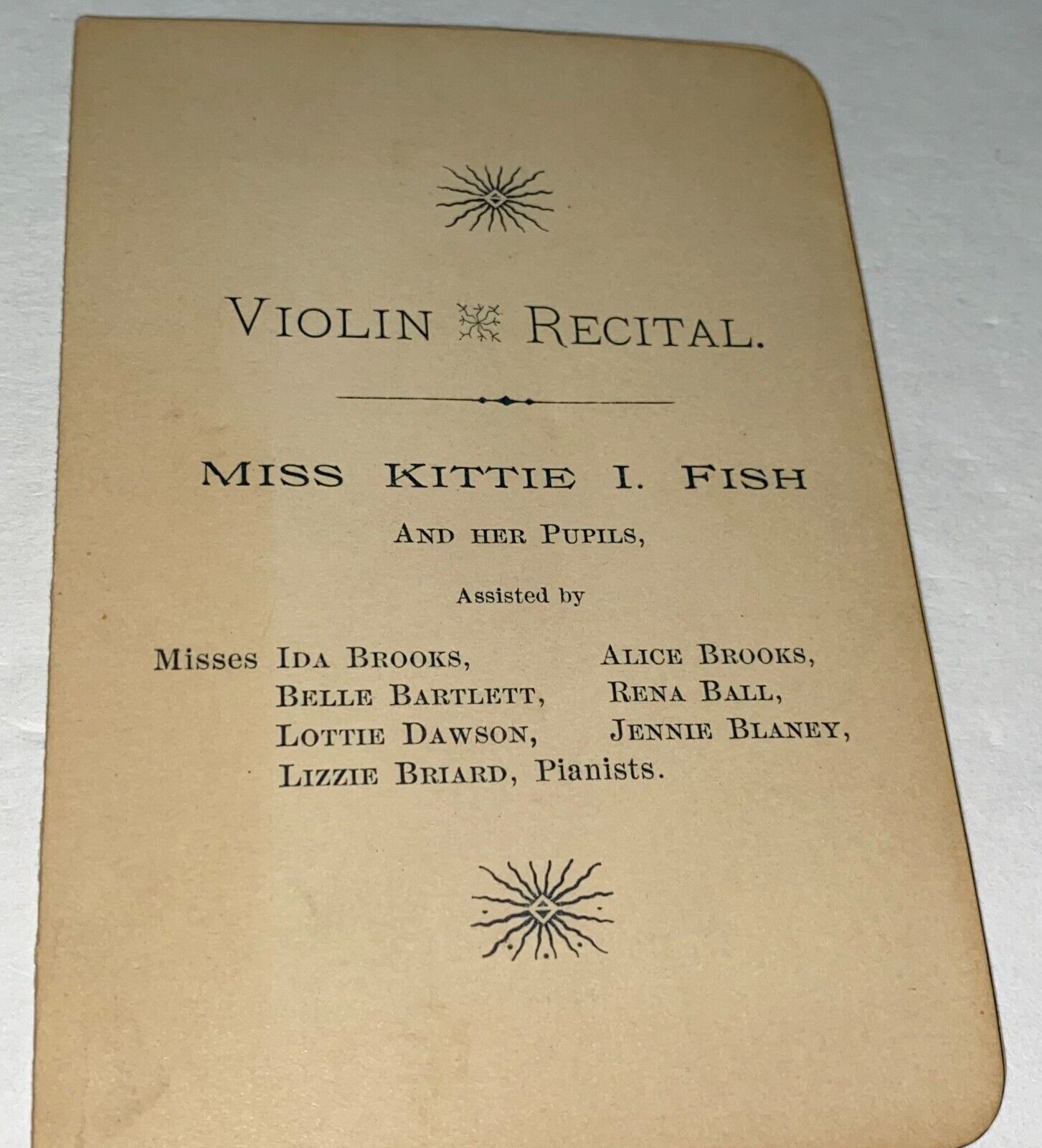 Rare Antique Victorian American Violin Teacher & Students Recital Program 1892