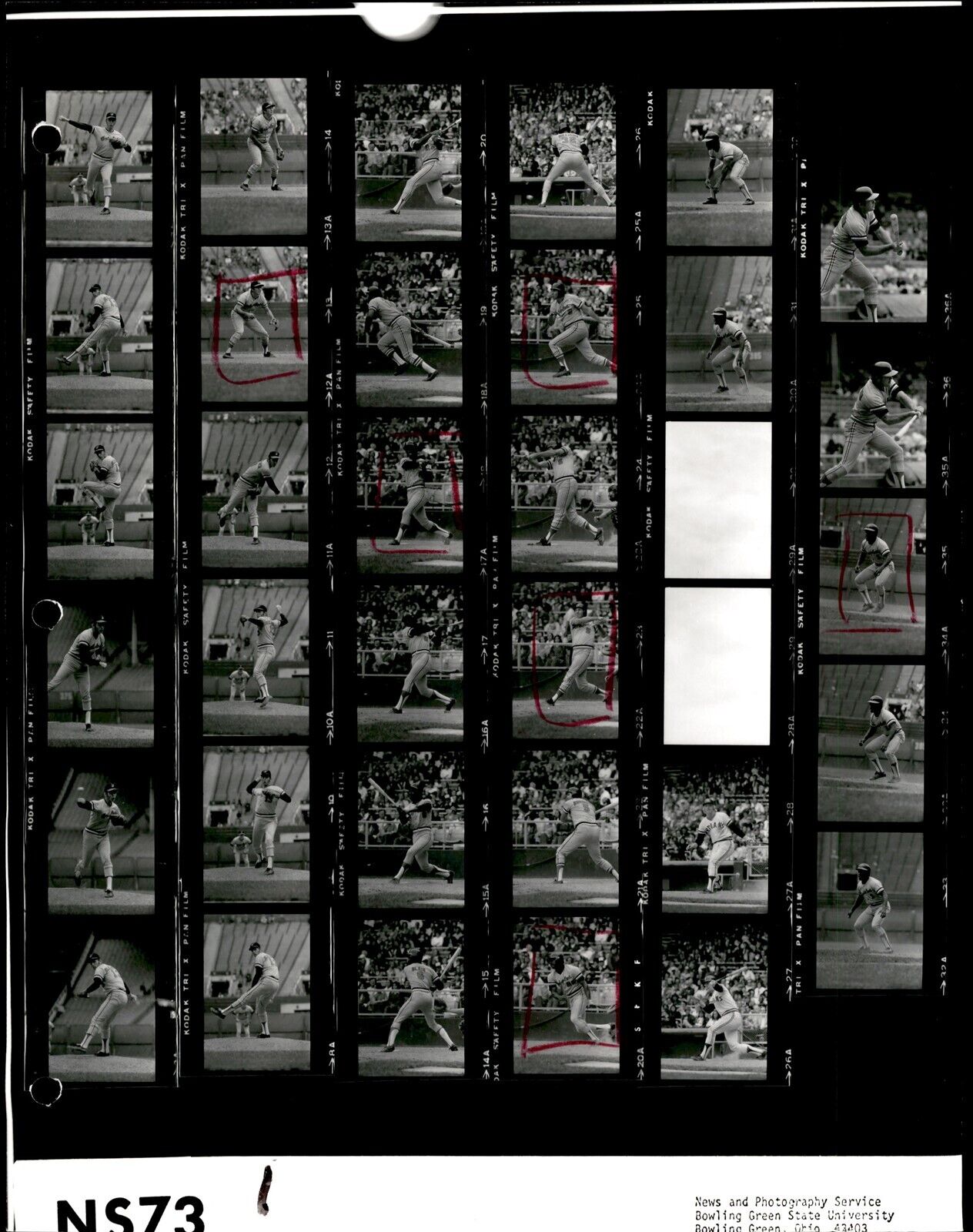 LD345 1973 Orig Contact Sheet Photo AL BUMBRY BROOKS ROBINSON INDIANS - ORIOLES