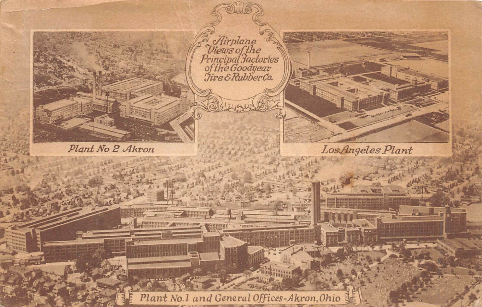 Airplane Views Principal Factories of the Goodyear Tire & Rubber Co Postcard