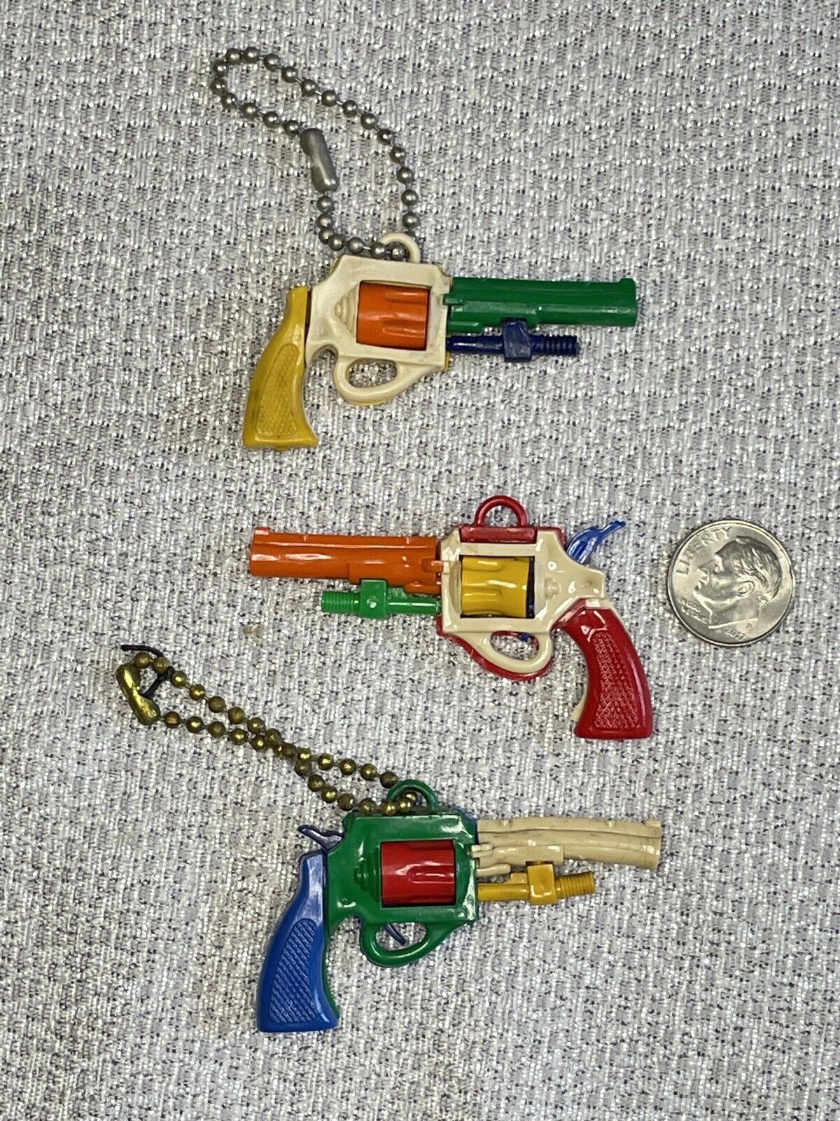 3 Vintage Plastic Puzzle Keychain TOY - PISTOL/Revolvers See Photos