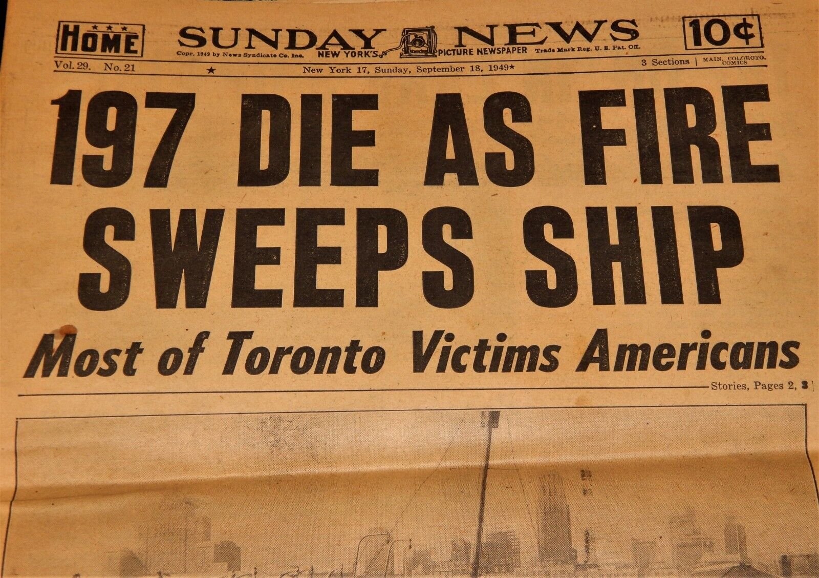 Vintage Newspaper,1949,NYC,The Daily News,197 Dead On Ship Fire,Brooklyn Dodgers