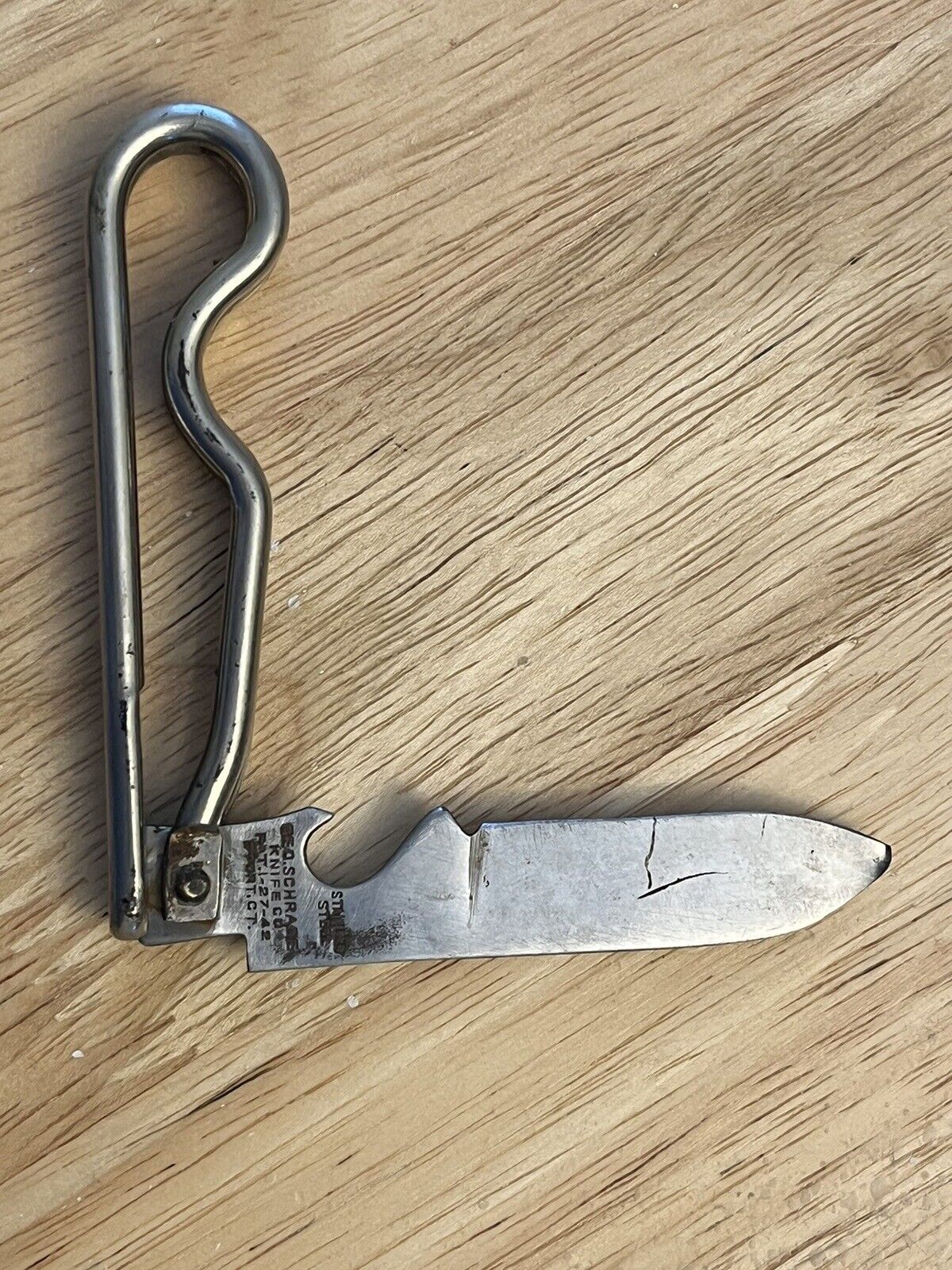 Vintage Rare Geo Schrade B\'PORT CT OLD Red Metal Handle KNIFE Single 1940’s