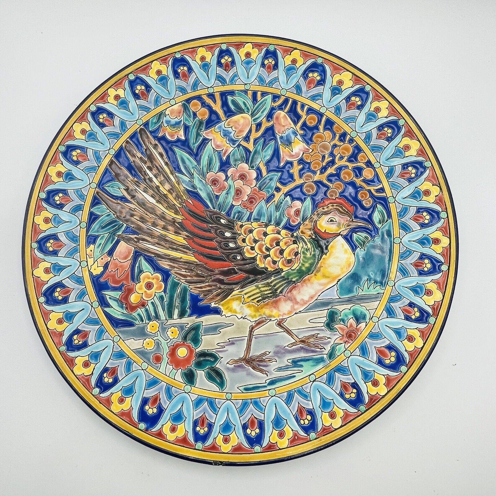 Vtg. Emaux de Longwy France Enamel Art Plate Charger Chicken Bird Justin Masson