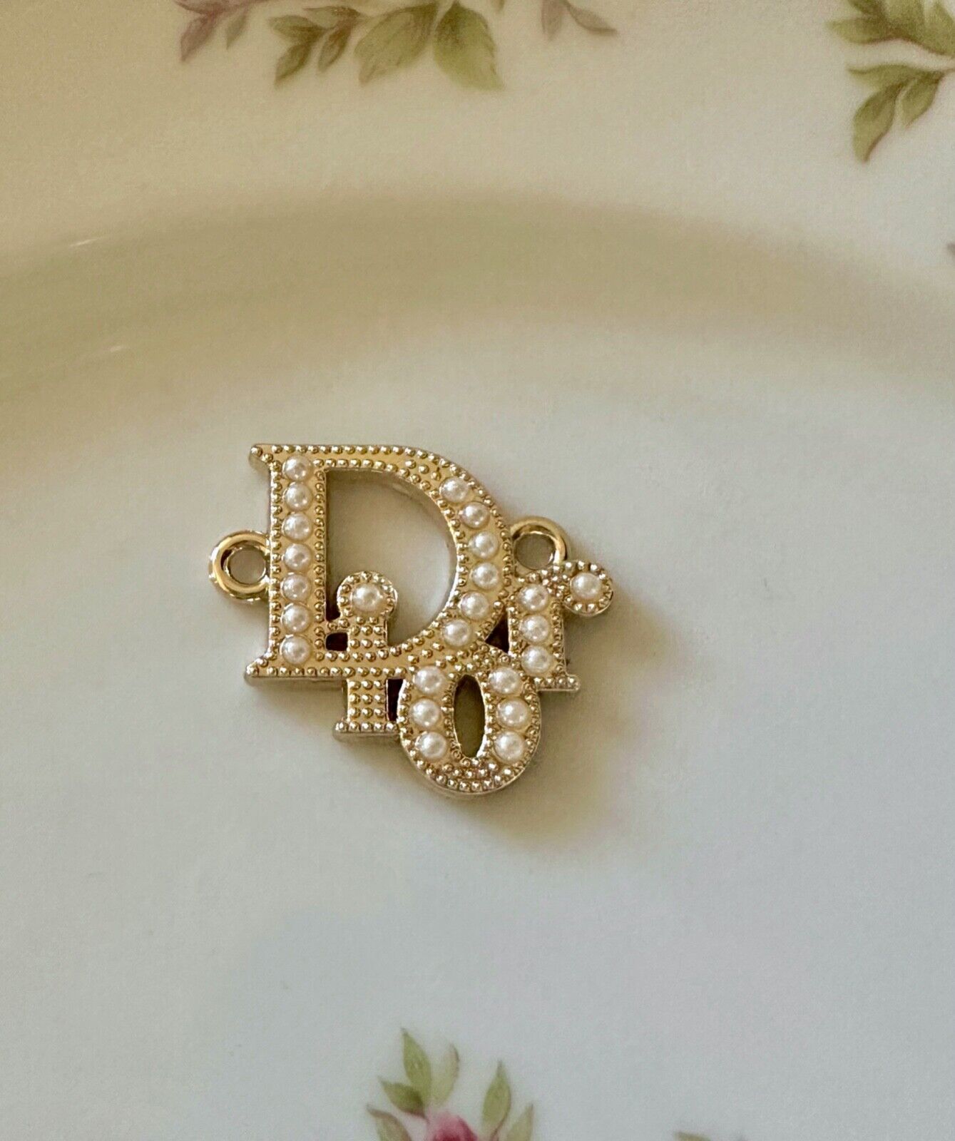 Dior Gold Tone with Faux Pearls Zipper Pull Button Charm