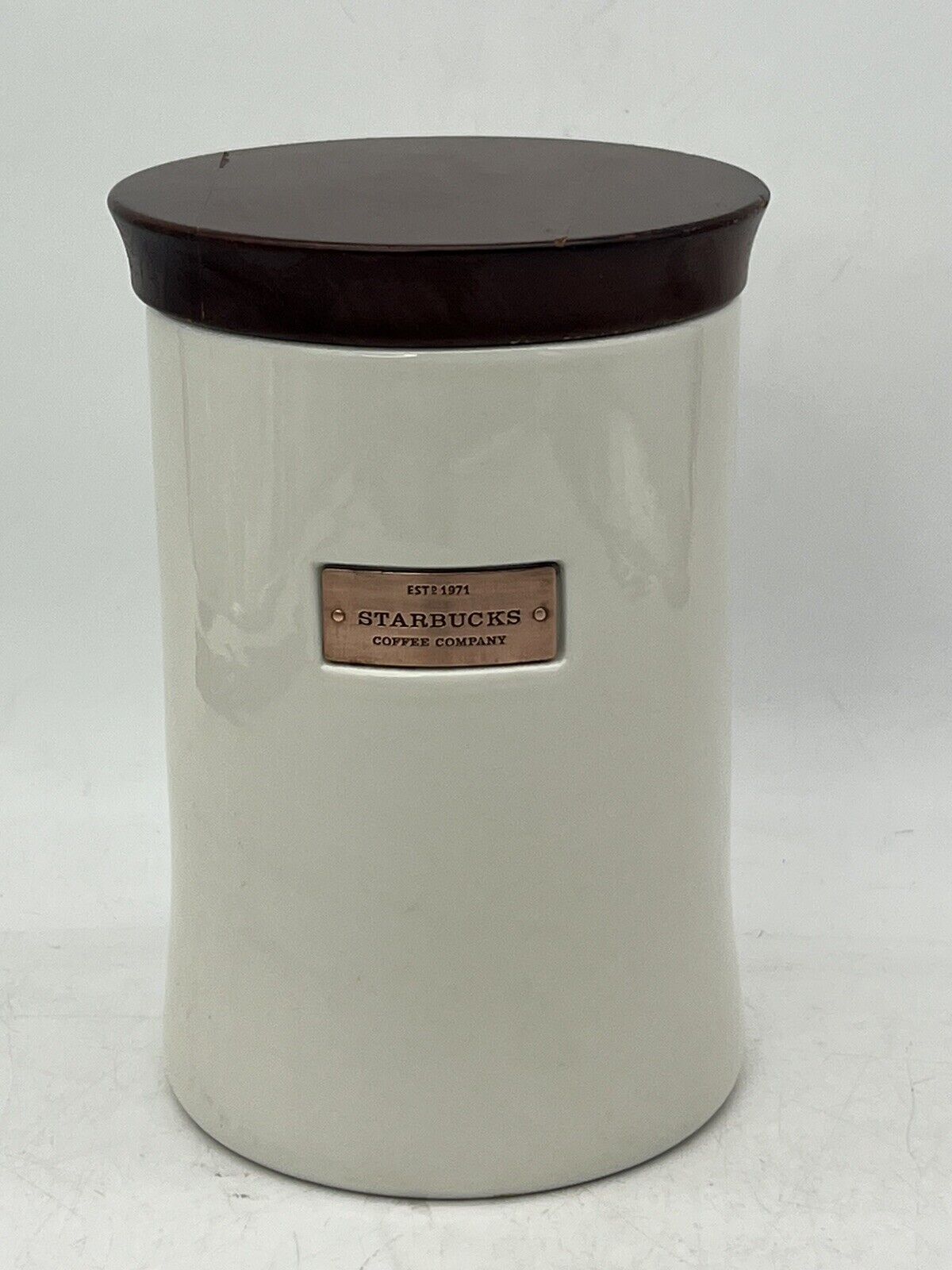 Starbucks 2010 Ceramic Canister Wood Lid 3 lbs. 8” Tall Great Condition