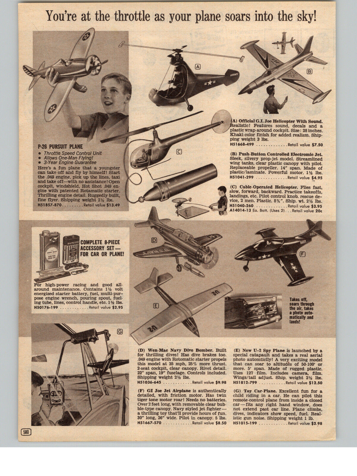 1966 PAPER AD GI Joe Helicopter With Sound Jet Airplane Wen Mac Navy Dive Bomber