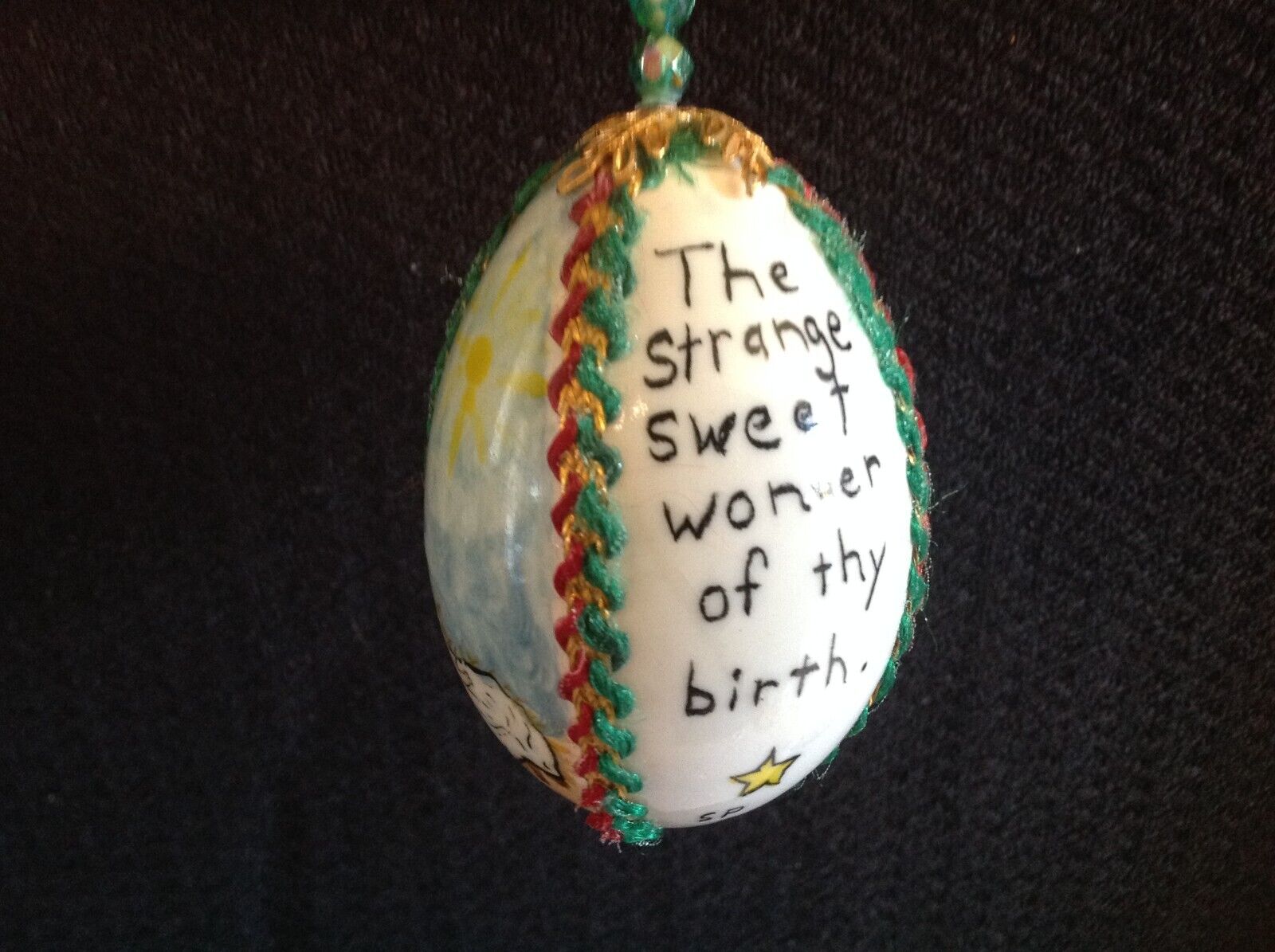 Vintage 1984 Christmas Hand Painted Egg Ornament Wonder of thy Birth by S. P.