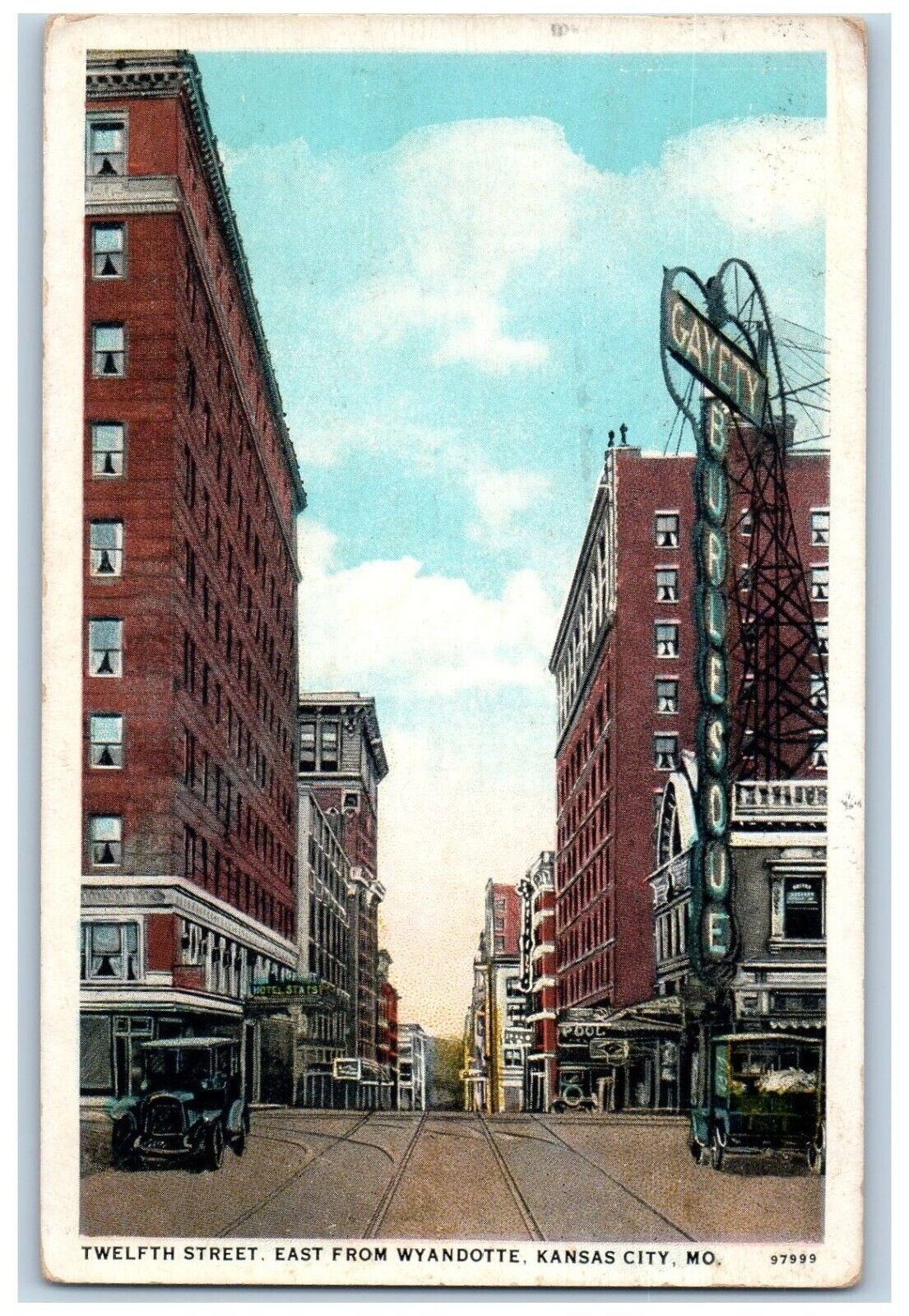 Kansas City Missouri MO Postcard Twelfth Street East From Wyandotte 1930 Vintage
